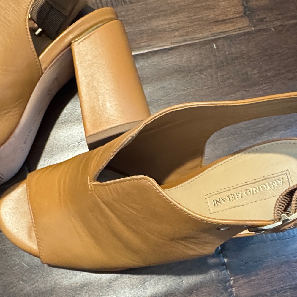 ANTONIO MELANI Camel Peep Toe Slingback Heels - Picture 3 of 4